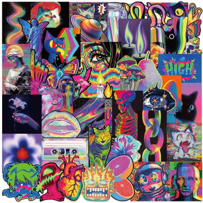 50-100 Pièces Autocollants Graffiti Design Esthétique Acide Décoratifs pour Guitare Carnet Bagages Bricolage Papeterie Imperméable