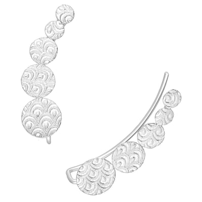 EAR IT UP - Oorklimmers - Cirkels - Veren - Textuur - Ear climbers - Earclimbers - Ear crawlers - 925 sterling zilver - 21 x 6 mm - 1 paar