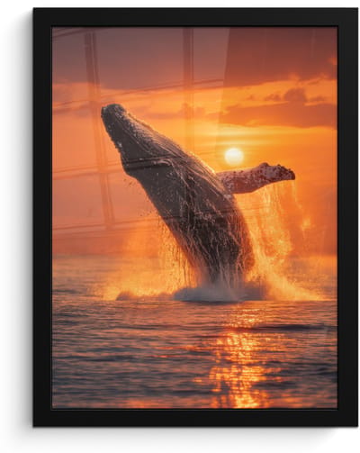 Poster in lijst - Fotolijst 30x40 cm - Posters - Walvis - Zon - Zee - Posterlijst zwart - Decoratie - Wanddecoratie woonkamer - Muurdecoratie slaapkamer