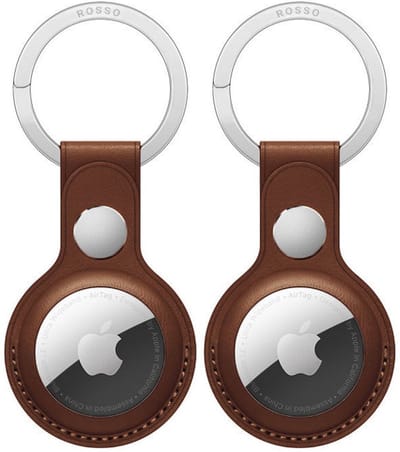 2-Pack Rosso Deluxe Sleutelhanger Echt Leer Hoesje Geschikt voor Apple AirTag | Hanger | Case Bruin