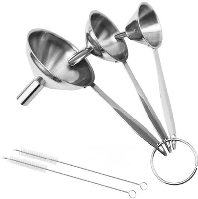 Trechter Set - 3 stuks - Keuken Trechters - RVS -17 cm/15 cm/14 cm - Zilver - Voor flessen vullen-Mini-trechter van metaal van voedingskwaliteit - voor het overbrengen van oliën en vloeistoffen - eenvoudig te reinigen met een borstel