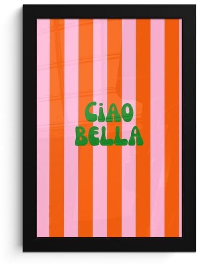 Poster in lijst - Fotolijst 20x30 cm - Posters - Strepen - Oranje - Verticaal - Ciao bella - Posterlijst zwart - Decoratie - Wanddecoratie woonkamer - Muurdecoratie slaapkamer