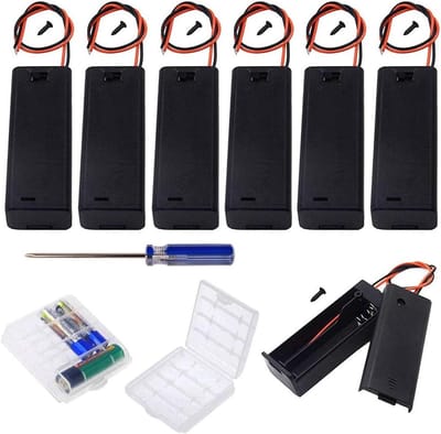 Batterijhouder met Schakelaar - Batterijdoosje Cellenhouder - DIY Elektronica Projecten - Met Soldeerpinnen - 7 Stuks - Zwart