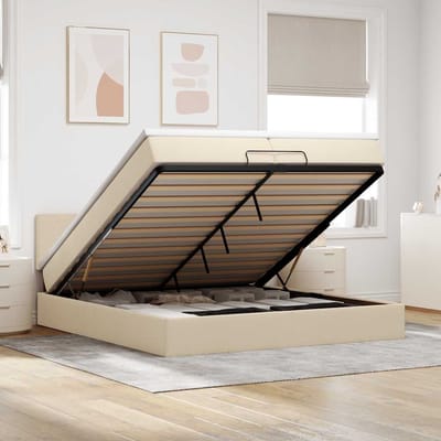 vidaXL - Ottoman - bed - met - matras - 200x200 - cm - stof - crèmekleurig