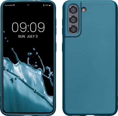 kwmobile telefoonhoesje geschikt voor Samsung Galaxy S21 - Hoesje voor smartphone - Back cover in Metallic carabisch blauw