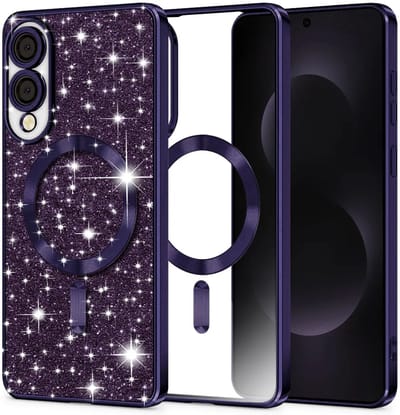 Hoesje geschikt voor Samsung Galaxy S25 Edge - Techsuit Luxury Glitter Back Cover - Geschikt voor MagSafe - Donkerpaars