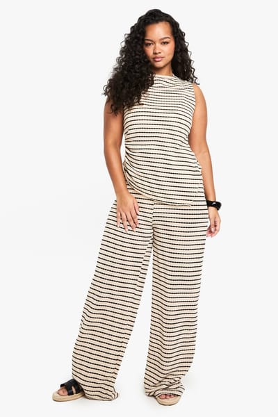 boohoo Dames PLUS STREEP SINGLE CHANNEL WijDE BROEK | Ecru | Maat: 54