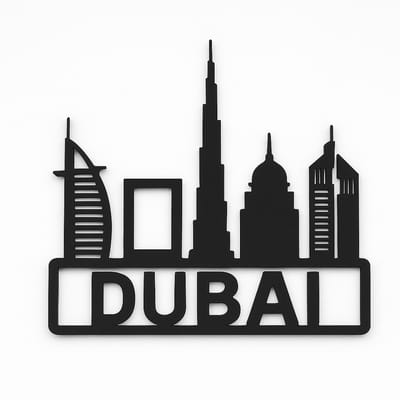 Dubai Skyline Muurdecoratie – 20 cm Breed – Zwart – Wanddecoratie Stadssilhouet – Modern & Minimalistisch