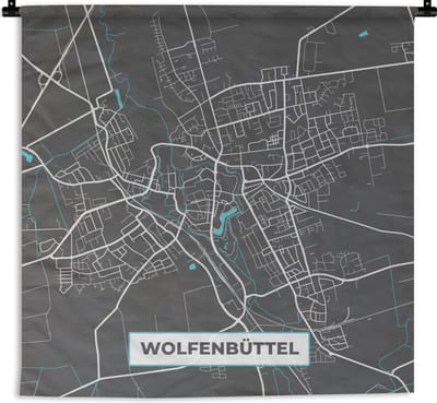 Wandkleed - Wanddoek - Plattegrond – Wolfenbüttel – Blauw – Stadskaart – Kaart - Duitsland - 180x180 cm - Wandtapijt