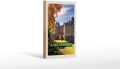 Holzschild Reise 12x18 cm Carcassonne France Reiseziel Urlaub