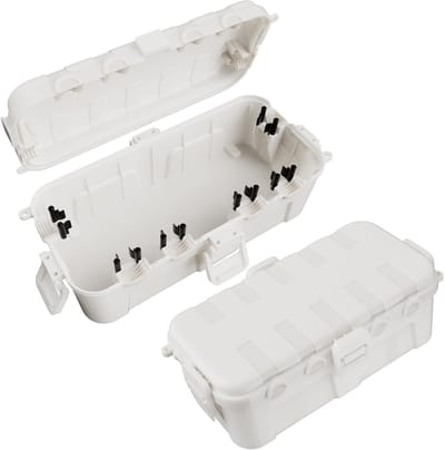 SnelShoppen - Set van 2 Medium Waterdichte Outdoor Kabeldozen, IP54 Bescherming voor Verlengsnoeren, Stekkerdozen en Hoekstekkers, 29x13,3x10 cm, Wit