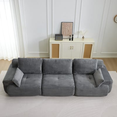 Multifunctionele Corduroy Slaapbank – Opvouwbaar met 2 Armleuningen – 3-in-1 Design – Geschikt voor 3 Personen – Flexibele Opstelling – Te Gebruiken als Logeerbed, Bank en Ligstoel – Woonkamer/Slaapkamer – Grijs