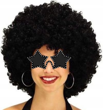 Smiffys Carnaval verkleedset afropruik zwart met sterren bril - Disco/Seventies party thema