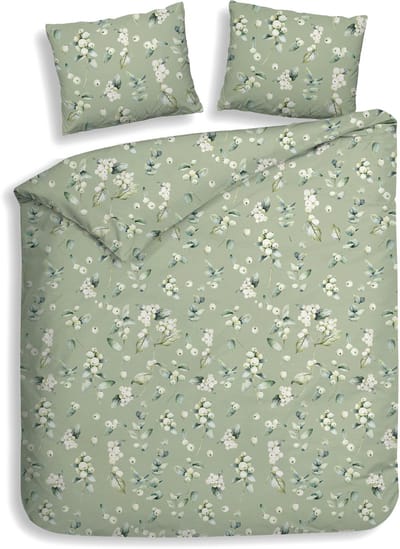 Heckettlane Dekbedovertrek Ciro - Bedlinnen met Bladeren print - 200x200-220 cm - Tweepersoons - Groen - Dekbedovertrek van 100% Katoen-Flanel
