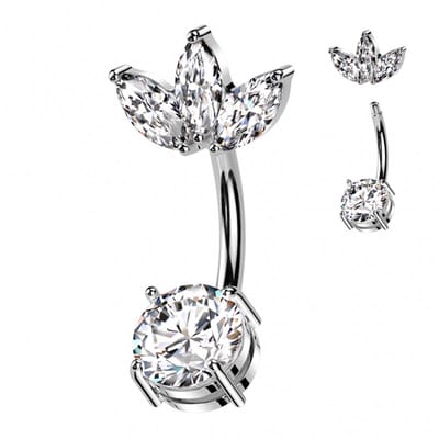 Navelpiercing PVD marquise fan - zilver - LMPiercings