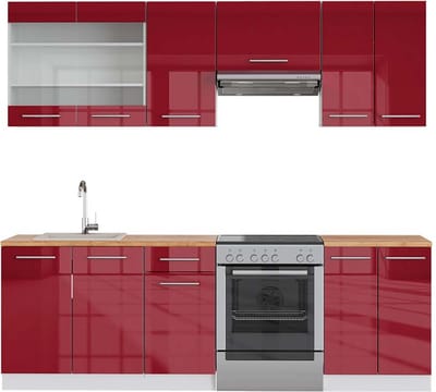 Vicco Fame-Line Complete keukeneenheid – 240 cm, WB Eik Bordeaux hoogglans/wit