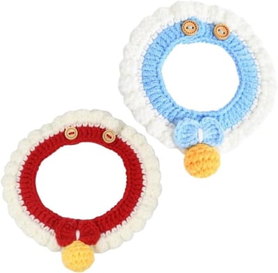 Zachte gebreide kattenhalsbanden in rood en blauw, maat M voor katten van 3-5 kg, kerstaccessoires, dagelijks gebruik en verjaardagskleding.