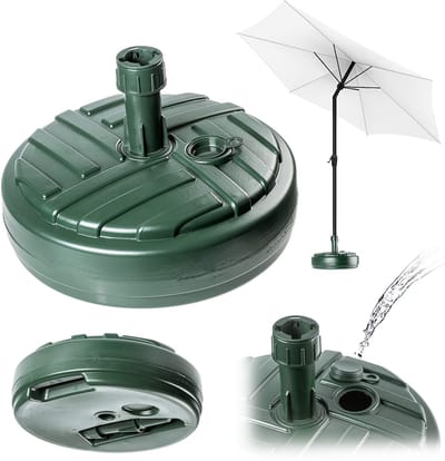 KADAX Parasolstandaard, ronde parasolstandaard, parasolhouder te vullen met zand water of grind, standaard van kunststof voor tuin, terras, strand (versie 1, rond, groen)