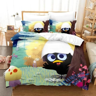 3D Anime Schattige Calimero Beddengoedset Dekbedovertrek Bedset Dekbedovertrek Kussensloop Dekbed King Queen Size Jongens Volwassenen Beddengoedset US King 264x228cm