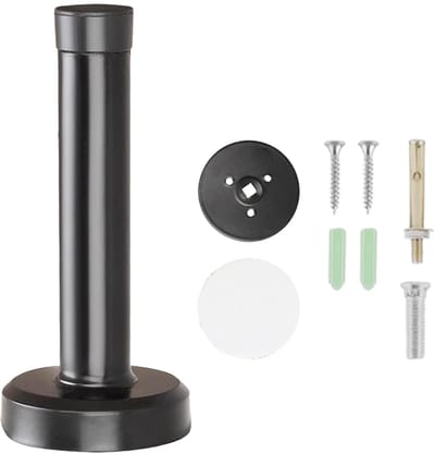 Deurstopper roestvrij staal (1 stuk), premium deurstopper zonder boren met rubberen ring, zilveren deurstopper massief roestvrij staal, zware deurstopper (zwart 9,5 cm)