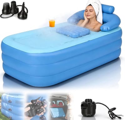 Opblaasbare badkuip, 160 x 84 x 74 cm, XL, opvouwbaar, draagbaar, voor volwassenen, met rugkussen, incl. bekerhouder, pvc-materiaal voor spa, ijsbad, camping