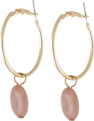 Behave Oorbellen- oorringen - goud kleur - bruin - natuurstenen hanger - 4.5cm