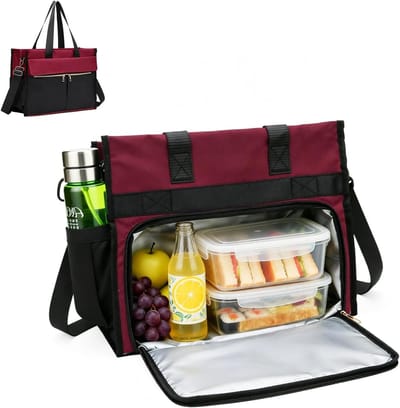 Multifunctionele lunchtas en laptoptas met geïsoleerd lunchvak voor dames, ideaal voor kantoor en school, trendy en praktisch in A-rood-zwart