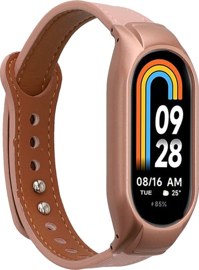 kwmobile lederen horlogebandje geschikt voor Xiaomi Smart Band 10 / Smart Band 9 / 8 polsband - Echt leren smartwatch bandje - Activity tracker horloge band in oudroze / bruin