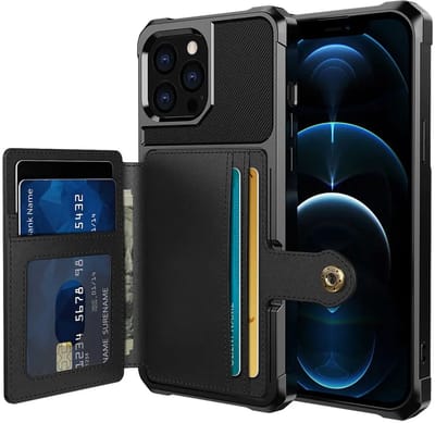 Portemonnee Hoesje Geschikt voor Apple iPhone 13 Pro Max - Back Cover met Pasjeshouder - Telefoonhoesje voor Pinpas - Kaarthouder op Achterkant - Case met Magneet Zwart
