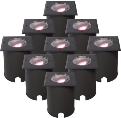 HOFTRONIC - Set van 9 Cody Smart Grondspots XL Zwart - Vierkant - Kantelbaar - RGB + WW - GU10 5,5W 345 Lumen - Bestuurbaar via smartphone en stem - IP67 Waterdicht - WiFi + Bluetooth - Smart Home tuinverlichting