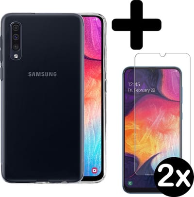 Hoesje - Met 2x Screenprotector - Geschikt voor Samsung Galaxy A50 - Sterk & Shockproof - Telefoon Hoes - Back Cover - Siliconen Case - Telefoonhoes - Transparant