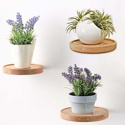 3 stuks ronde wandplanken, Ø 15 cm, zwevende planken, rond, hout, hangrek, wandbevestiging, plantenrek, houten rek, zwevende plank, hout, wandplanken, wanddecoratie, design voor bloempot en