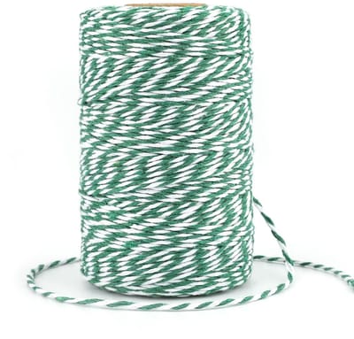 Dailygoody - Groene en Witte Bakkers Touw - Katoenen Koord voor Doe-Het-Zelf Projecten - 100 m - Perfect voor Verpakkingen - Ideaal voor Knutselwerk -