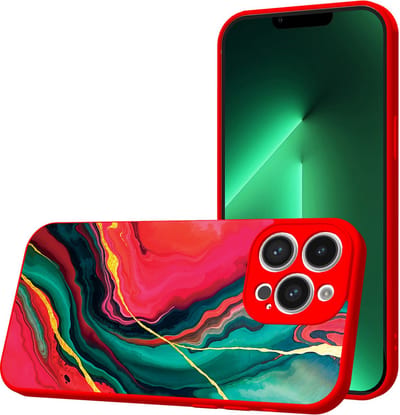 Smartphonica Telefoonhoesje Geschikt voor iPhone 13 Pro met Rood Groen Marmer opdruk - TPU Back Cover Case Red Green Marble Design - Rood geschikt voor iPhone 13 Pro