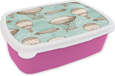 Broodtrommel Roze - Lunchbox - Brooddoos - Vintage - Luchtballon - Kinderen - Patronen - 18x12x6 cm - Kinderen - Meisje