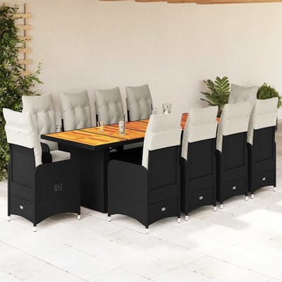 vidaXL - 11-delige - Bistroset - met - kussens - poly - rattan - zwart