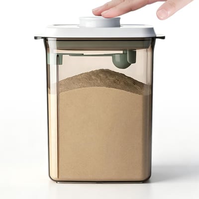 Voorraaddozen voor de keuken, 2300 ml, kunststof, vochtbestendig, luchtdichte container met lepel, eenhandpers, luchtdichte container, geschikt voor eiwitpoeder, meel en havervlokken