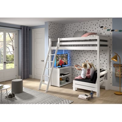 LUCEVI - Pino Mezzanine bed + boekenkast + Slaapfauteuil - Wit - 90x200 cm