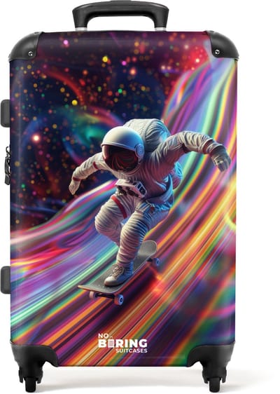 NoBoringSuitcases.com® - Kinderkoffer groot - Kindertrolley koffer - Astronaut - Skateboard - Rolkoffer lichtgewicht - Reiskoffer met 4 wielen - Grote trolley XL - 20 kg bagage