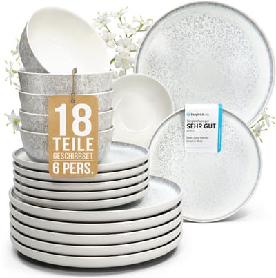 Pure Living Ibiza Light 18-Delig Serviesset - Beige - Geglazuurd Aardewerk - 6 Personen - Krasbestendig