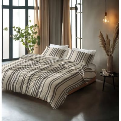 Sleeptime Dekbedovertrek Linear Linen Zand - Tweepersoons 200 x 200/220 cm + 2 kussenslopen