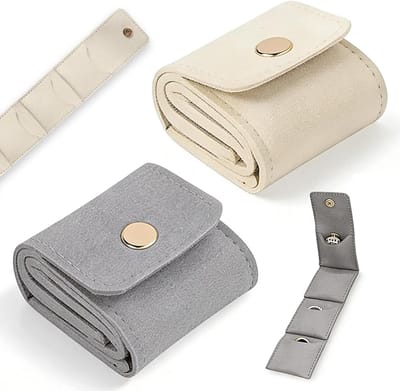Compacte Reisjuwelentas, Vouwbare Organiser voor Sieraden, Ideaal voor Oorbellen, Ringen en Kettingen, Perfect als Reis- of Verjaardagscadeau (Beige + Grijs)
