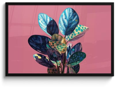 Poster in lijst - Fotolijst 90x60 cm - Posters - Plant - Bladeren - Stippen - Abstract - Posterlijst zwart - Decoratie - Wanddecoratie woonkamer - Muurdecoratie slaapkamer
