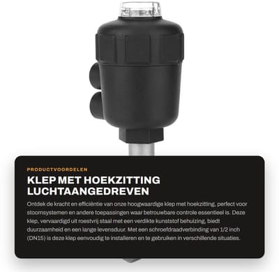 Dailygoods- Stoomklep Hoekzitting - Roestvrij Staal - Schroefdraadverbinding - DN15 (1/2 Inch) - Kunststof Behuizing - Geschikt voor Water en Gas - Klep