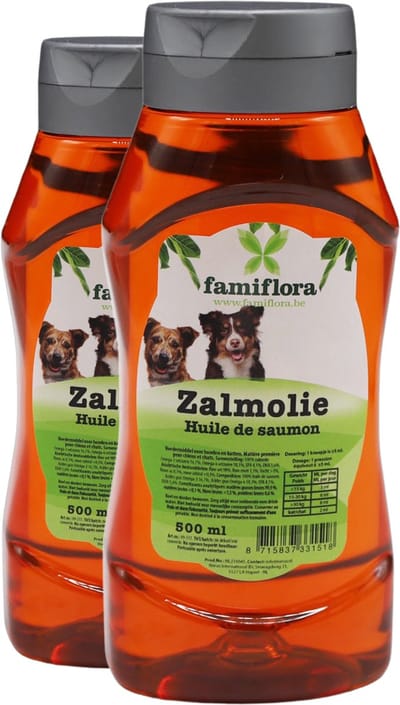 Famiflora Zalmolie voor Hond en Kat - 2x 500ml (1L) - 100% Natuurlijk - Rijk aan Omega 3 & 6 - Voor Huid, Vacht & Gewrichten - Rijk aan omega 3, 6 & 9 vetzuren