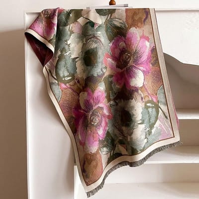 Luxe Winterbloem Kasjmier Sjaals Hoge Kwaliteit Dames Verdikken Wikkel Sjaal Dames Warm Wol Pashmina Olieverf Ontwerp Sjaal black