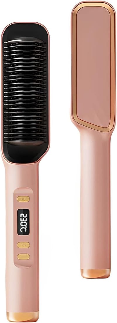 Stijltang - Draadloze Stijltangborstel - Haarborstel Electrisch - 2-In-1 Stijltang En Krultang - Voor Droog En Nat Haar, Snel Opwarmend, Anti-Verbranding, Professionele Haarverzorging - Voor Op Reis En Dagelijks Gebruik (Sakura Pink)