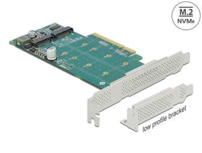 Delock PCI Express x8 Card to 2 x internal NVMe M.2 Key M - Bifurcation - Low Profile Form Factor