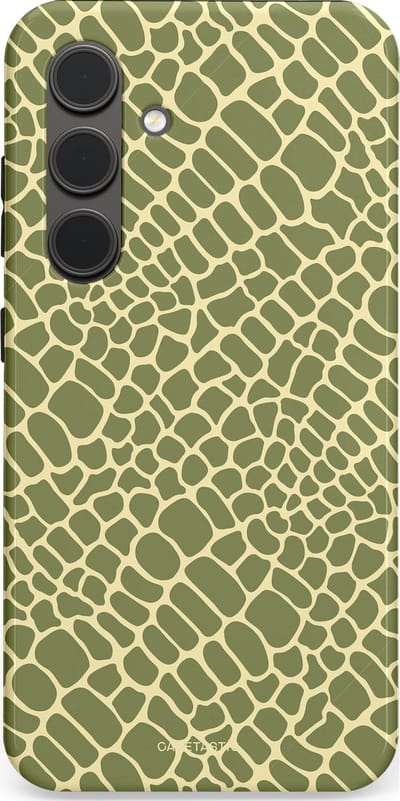 Casetastic hoesje geschikt voor Samsung Galaxy S24 - Dubbellaagse bescherming - Exotische Groen Geel Krokodillen Schubben - Fashion Case - Saliegroen Beige