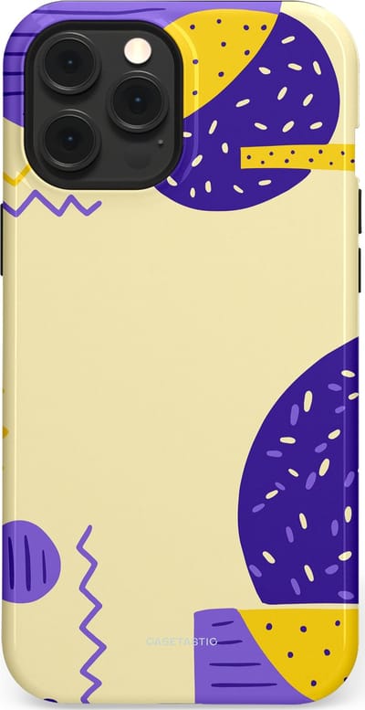 Casetastic hoesje geschikt voor Apple iPhone 12 Pro Max - MagSafe - Dubbellaagse bescherming - Geo zigzag - Fashion Case - Crème Blauw Geel